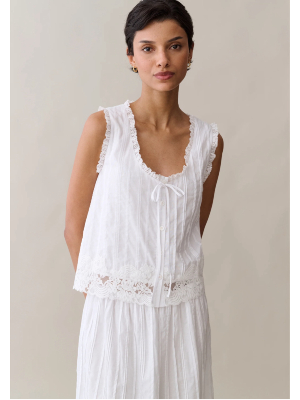 Women's sorella Vanya Cotton Top White Lace Trim Size S